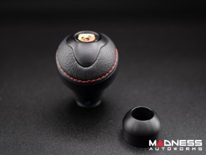 FIAT 500 Gear Shift Knob - Black Italy - Black Base/ Black Leather Top + ABARTH Logo